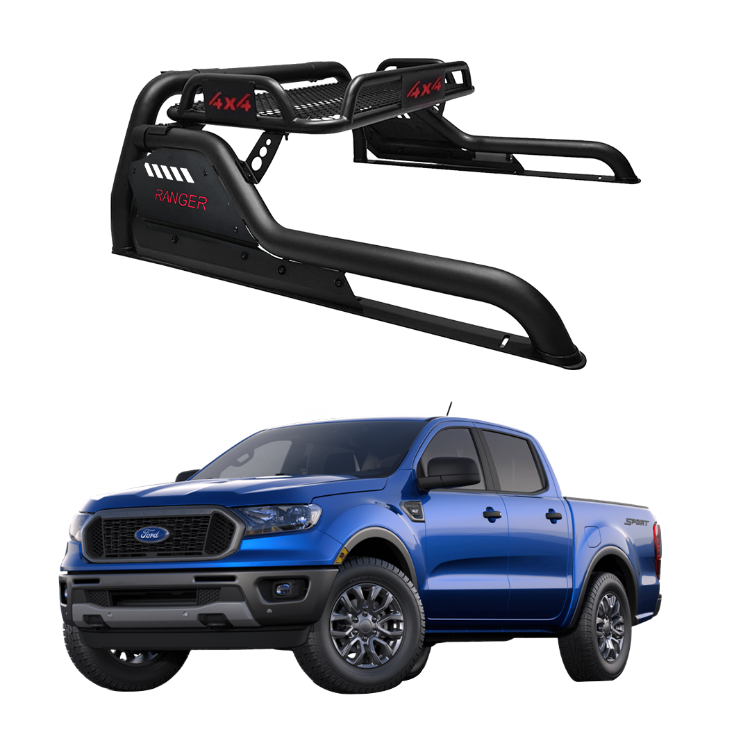 Roll bar de canastilla con pasamanos Ranger T8 2020-2023 con nombre de vehículo